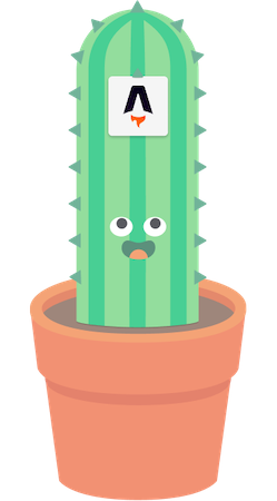 A cartoon cactus looking at the 'Astro.build' logo